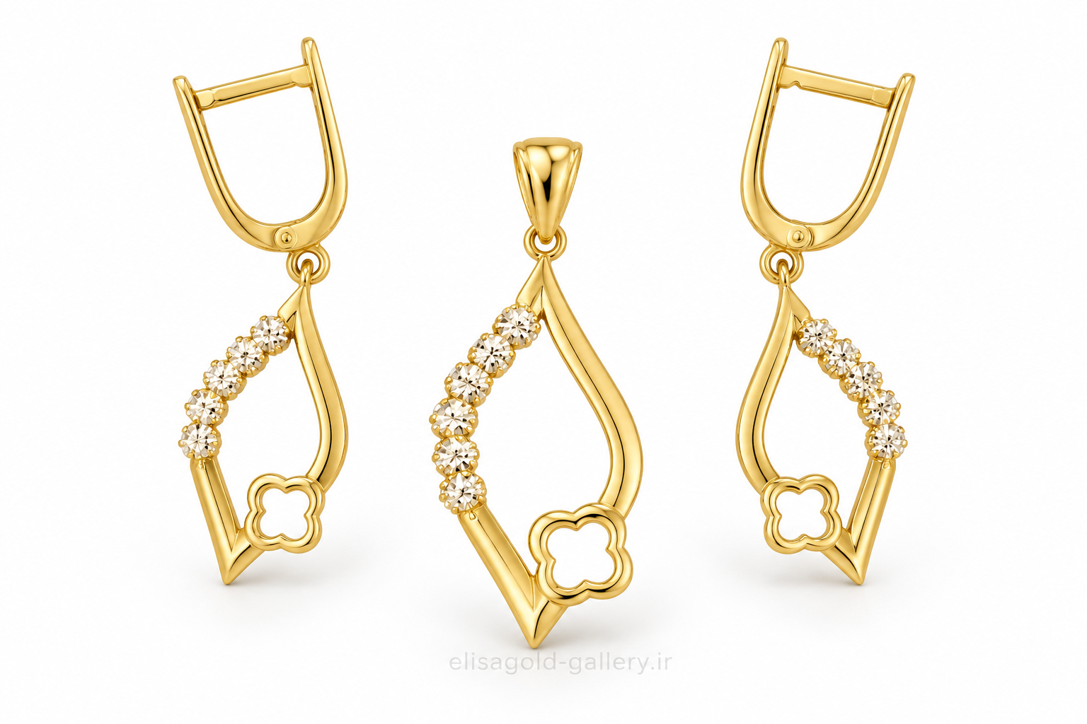 نیم‌ست طلا ۱۸ عیار طرح شبدر اشکی دو رنگ 2.950 گرم