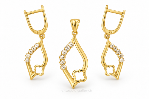 نیمست طلا ۱۸ عیار طرح شبدر اشکی دو رنگ 2.950 گرم
