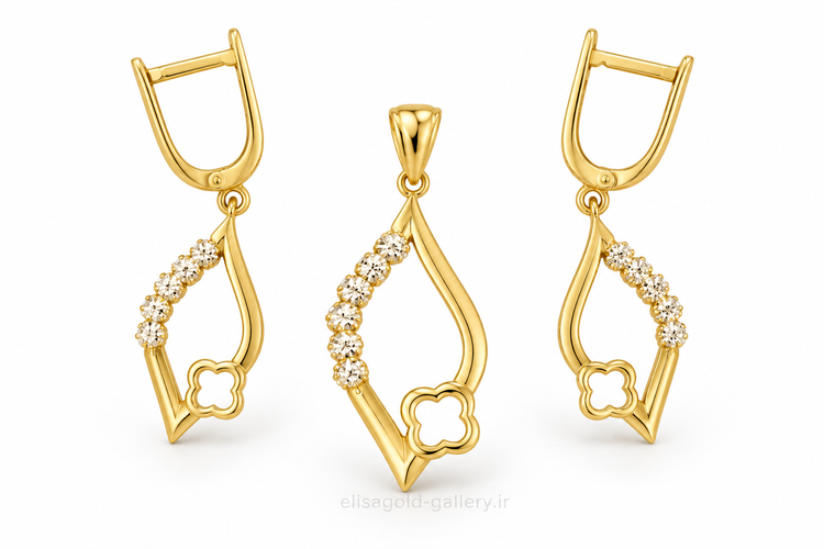 نیمست طلا ۱۸ عیار طرح شبدر اشکی دو رنگ 2.950 گرم