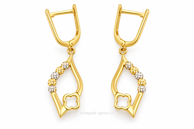 نیمست طلا ۱۸ عیار طرح شبدر اشکی دو رنگ 2.950 گرم