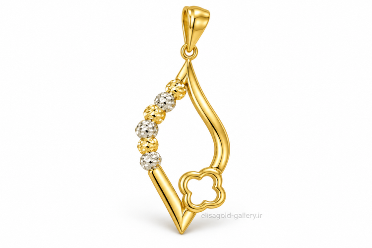 نیمست طلا ۱۸ عیار طرح شبدر اشکی دو رنگ 2.950 گرم